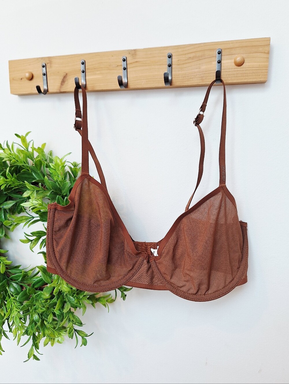 Aerie SMOOTHEZ Mesh Unlined Demi Bra Brown 32DD NWOT